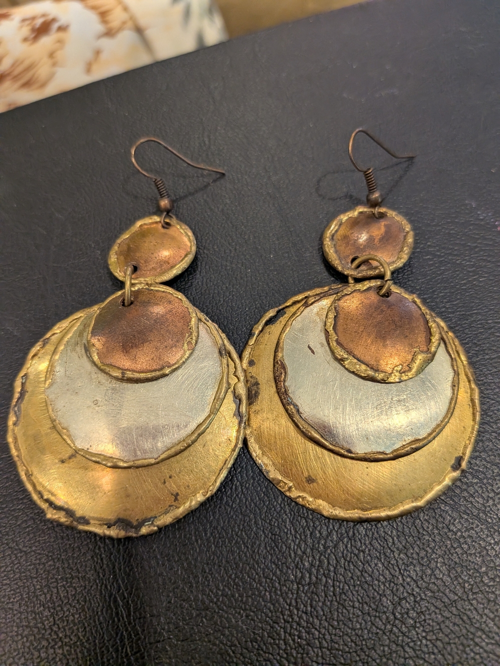 Vintage Handcrafted Mixed Metal Drop Earrings - Gold and Silver